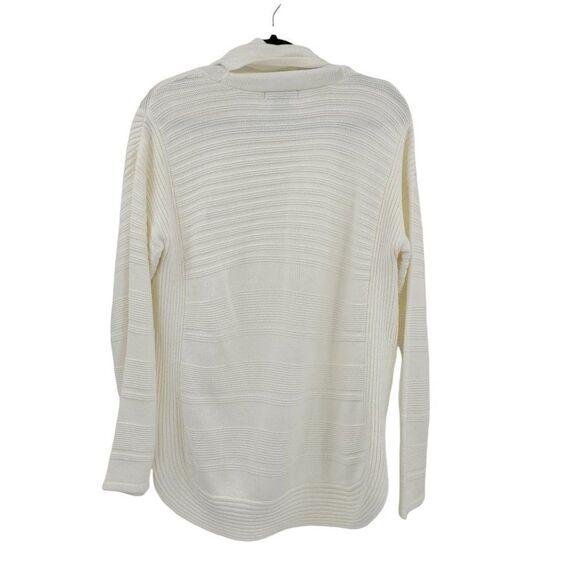 Design History Tunic Sweater Non Itch Cowl Neck Ribbed Striped White Sz L - Picture 3 of 9
